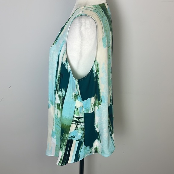 DKNYC Sleeveless Forrest Green/Blue/Cream Blouse Sz L - Picture 5 of 6